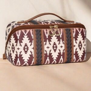 Aztec-Inspired Brown and Cream‎ Cosmetic Bag
